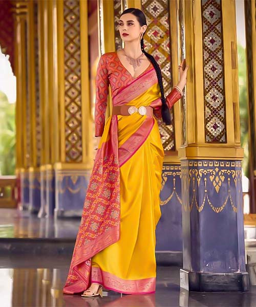 Yellow Soft Silk Casual Wear Saree in fiji