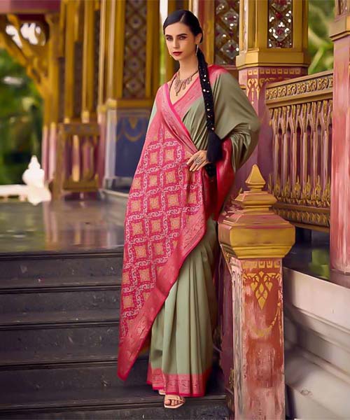 Olive Green Soft Silk Casual Wear Saree in fiji