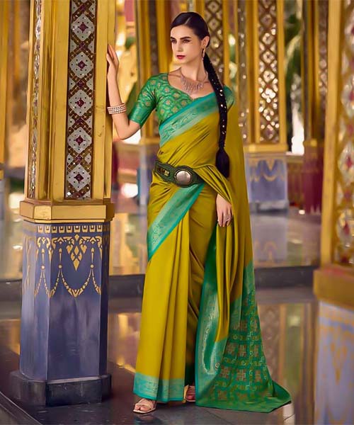 Green  Soft Silk Casual Wear Saree in fiji