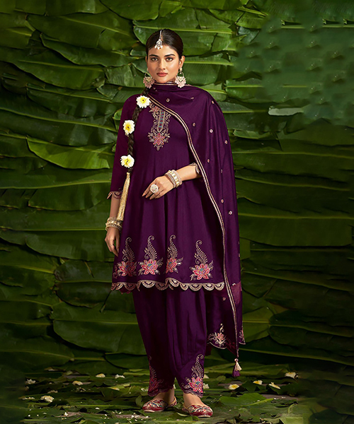 Purple Silk PartyWear Kurti