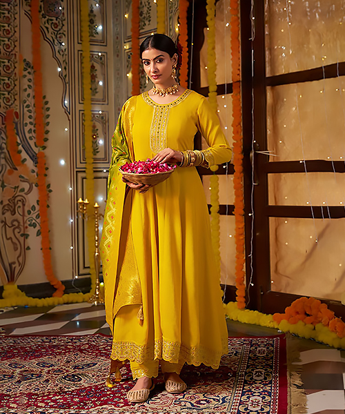 Yellow Silk Anarkali Suit