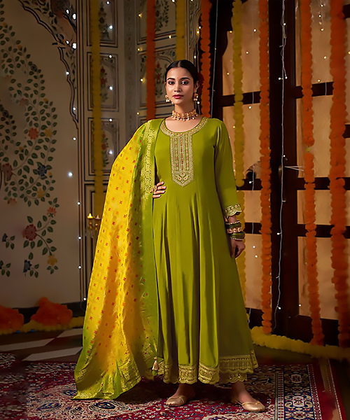 Green Silk Anarkali Suit