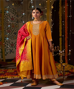 Yellow Silk Anarkali Suit