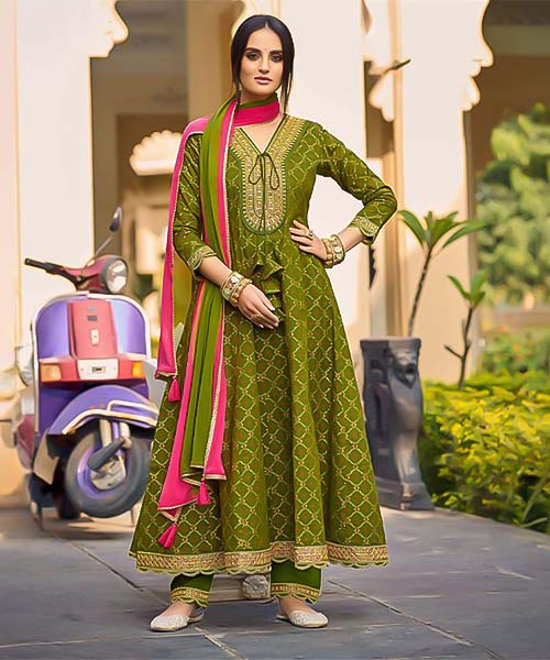 Green Cotton Casual Wear Salwar Kameez