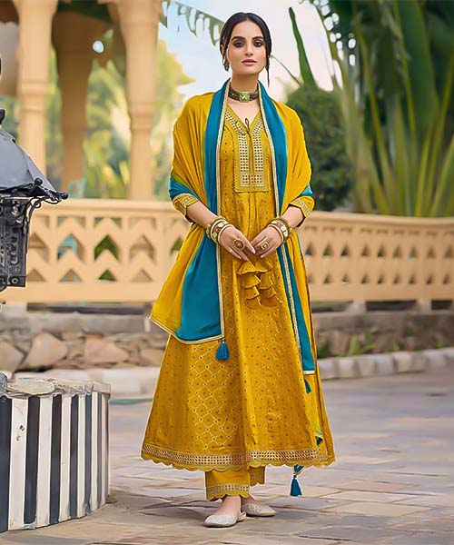 Yellow Cotton Casual Wear Salwar Kameez