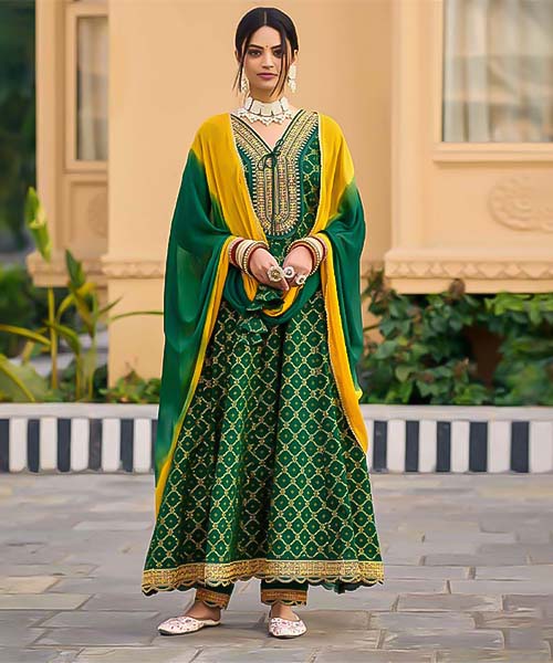 Green Cotton Casual Wear Salwar Kameez