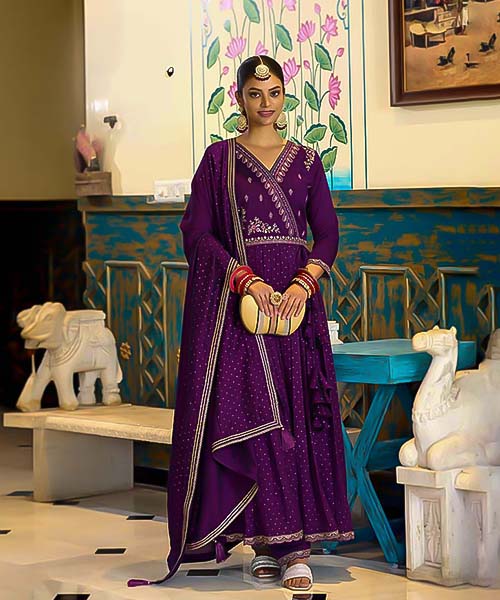 Violet  Silk Casual Wear Salwar Kameez