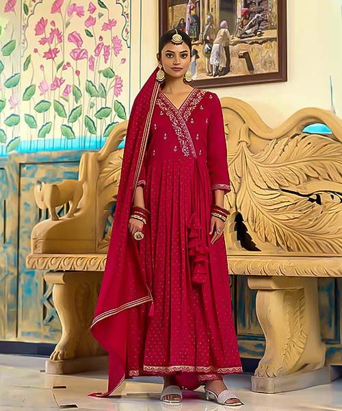 Red Silk Casual Wear Salwar Kameez