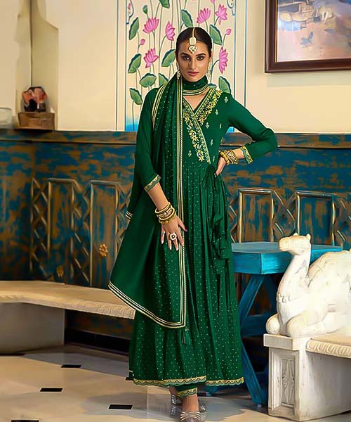 Green Silk Casual Wear Salwar Kameez