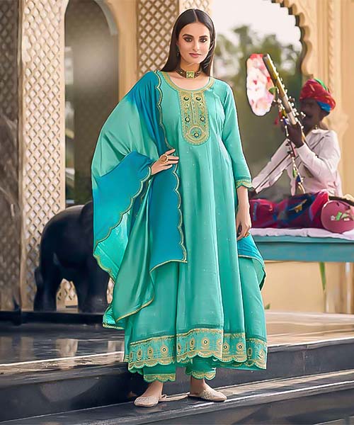 Cyan  Viscose Jacquard  Casual Wear Salwar Kameez in europe