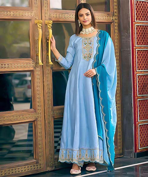 Blue Viscose Jacquard  Casual Wear Salwar Kameez in europe