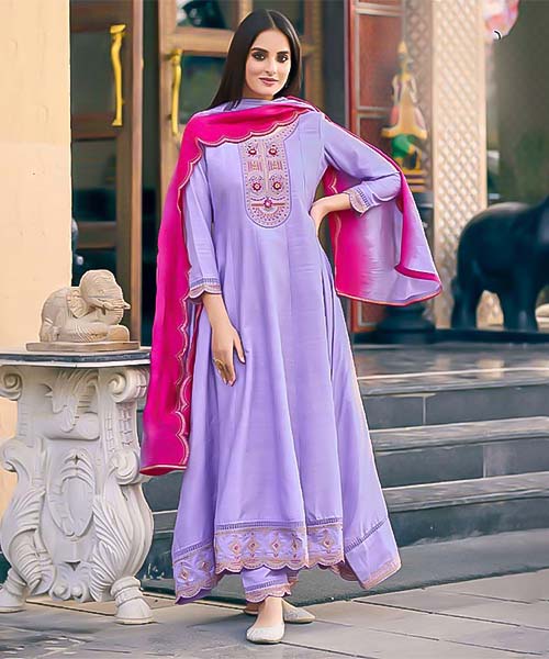 Violet Viscose Jacquard  Casual Wear Salwar Kameez in europe