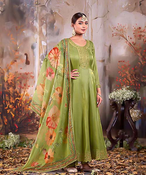 Green  Silk Party Wear Kurti