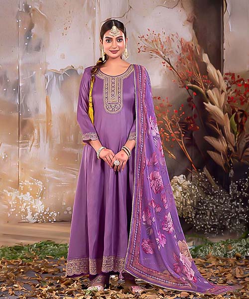 Violet Silk Party Wear Kurti