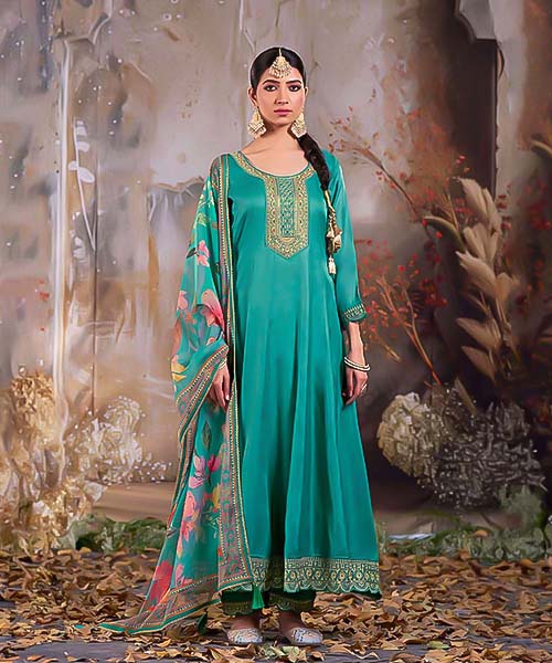 Cyan Silk Party Wear Kurti