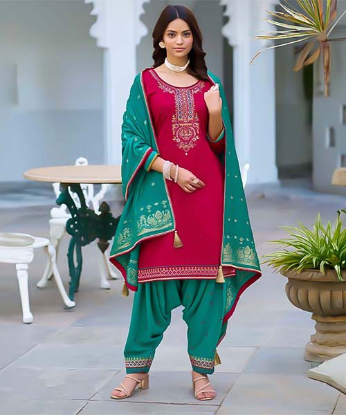 Red  Jam Silk Casual Wear Salwar Kameez