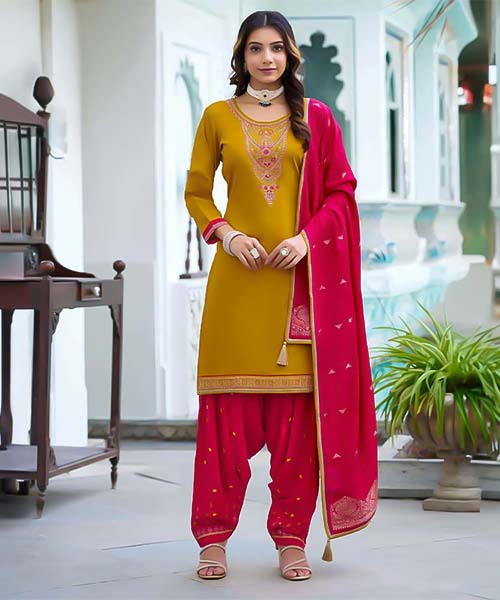Yellow Jam Silk Casual Wear Salwar Kameez in peterborough