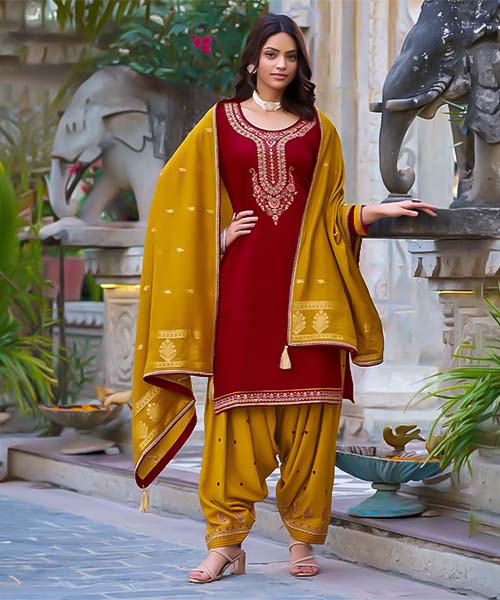 Red  Jam Silk Casual Wear Salwar Kameez