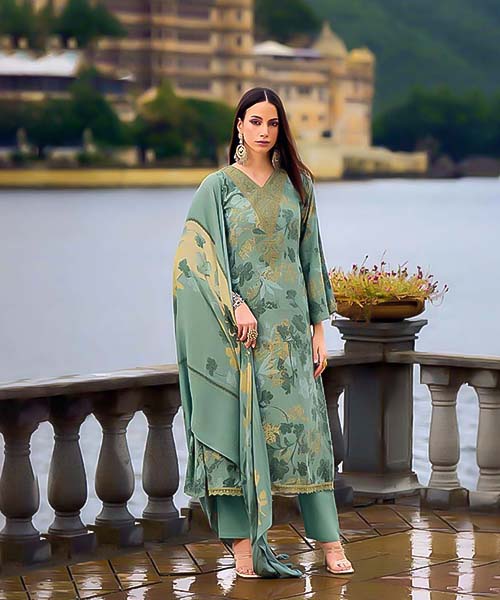 Green  Viscose Muslin Casual Wear Salwar Kameez