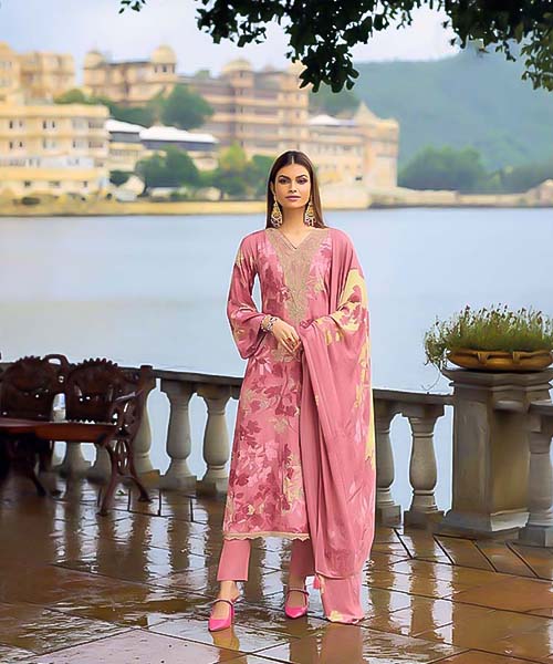 Pink  Viscose Muslin Casual Wear Salwar Kameez