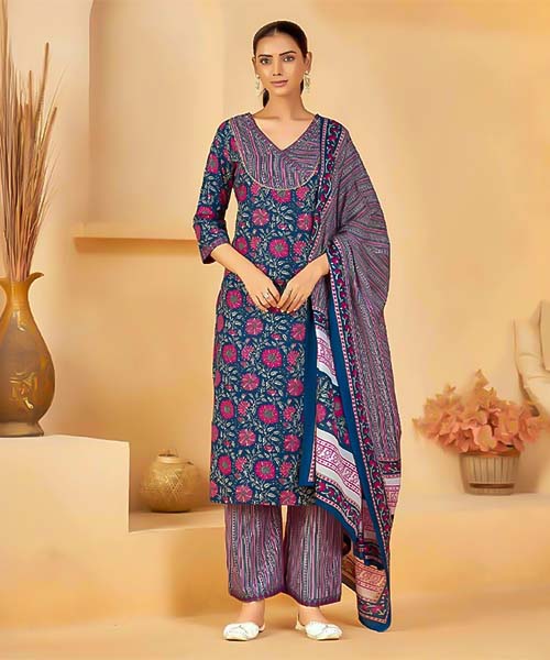 Blue Cotton Casual Wear Salwar Kameez in oxford