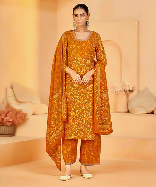 Orange Cotton Casual Wear Salwar Kameez in oxford