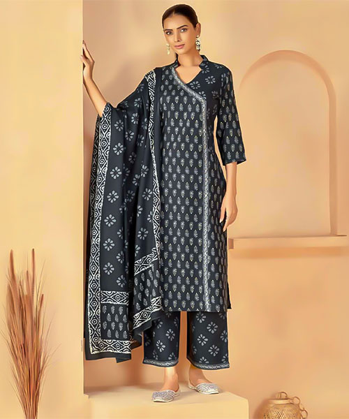 Black  Cotton Casual Wear Salwar Kameez in oxford