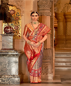 Red & purple Silk Partywear Saree