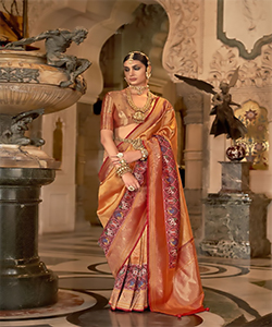 Red & golden Silk Partywear Saree