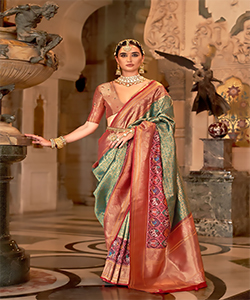 Red & green Silk Partywear Saree