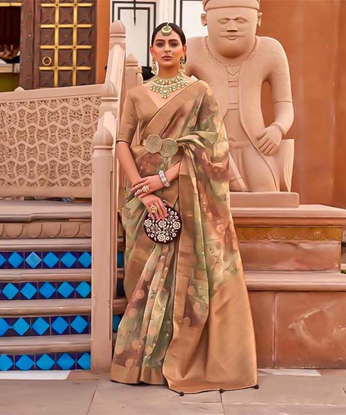 Green  Organza Casual Wear Saree in ipswich