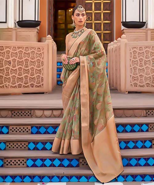 Green  Organza Casual Wear Saree in ipswich
