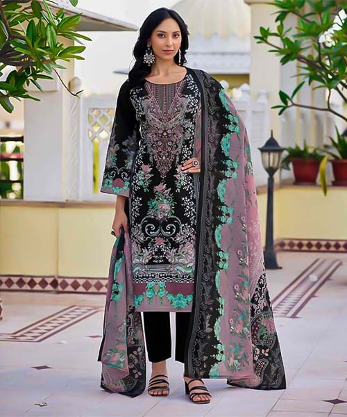 Black  Lawn Cambric Printed Salwar Kameez in mumbai