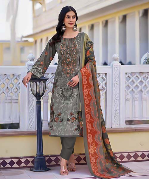 Grey  Lawn Cambric Printed Salwar Kameez in mumbai