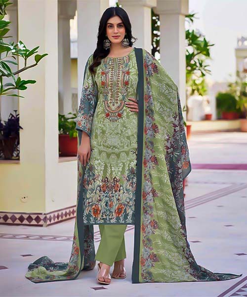Green  Lawn Cambric Printed Salwar Kameez in mumbai