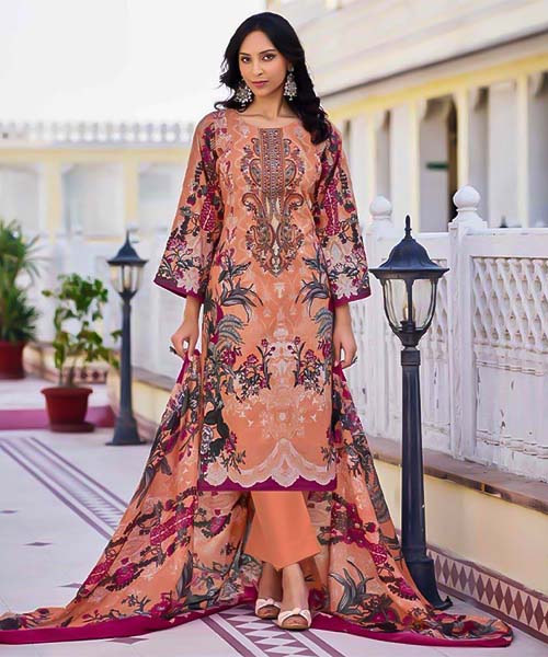 Orange  Lawn Cambric Printed Salwar Kameez in mumbai