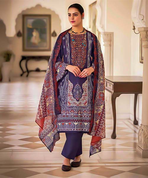 Violet Cotton Printed Salwar Kameez in bath