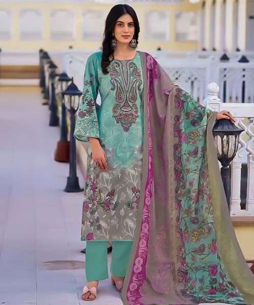 Cyan Lawn Cambric Printed Salwar Kameez in mumbai