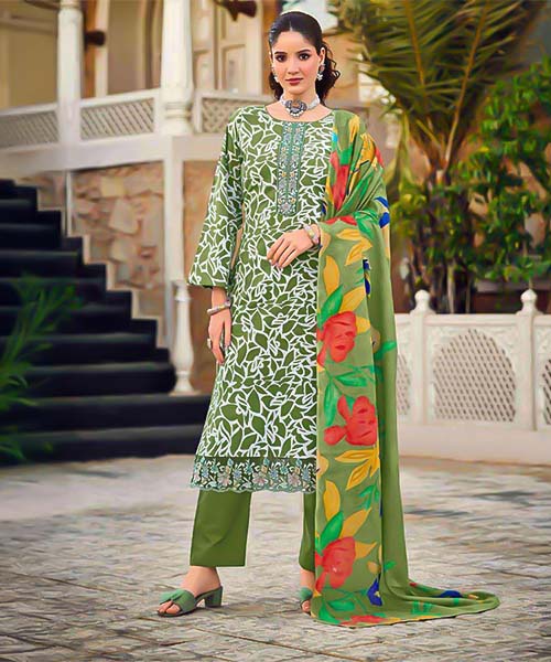 Green  Lawn Cambric Casual Wear Salwar Kameez
