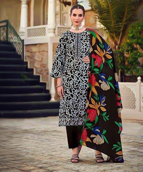 Black  Lawn Cambric Casual Wear Salwar Kameez