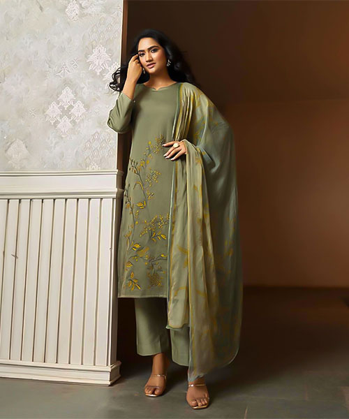Green  Jam Satin Casual Wear Salwar Kameez in swansea