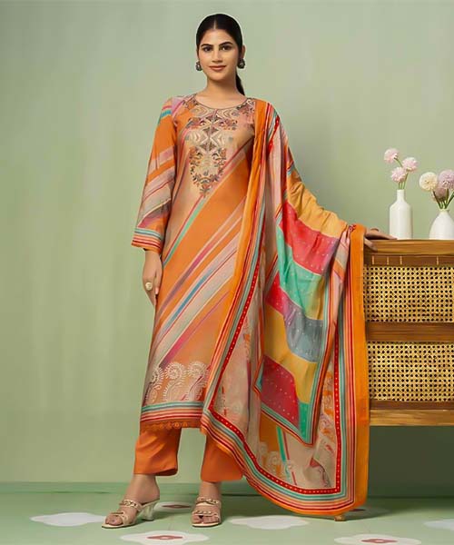 Orange  Muslin Casual Wear Salwar Kameez in san jose