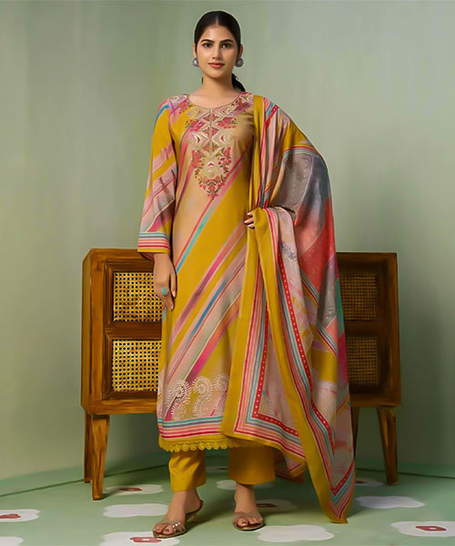 Yellow Muslin Casual Wear Salwar Kameez in san jose