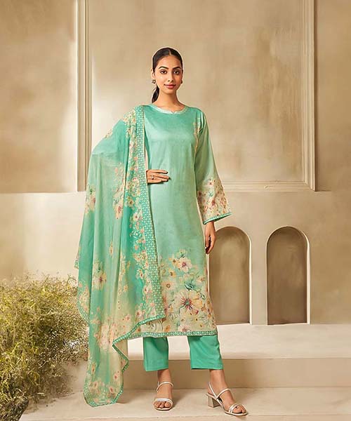 Cyan Jam Satin Casual Wear Salwar Kameez