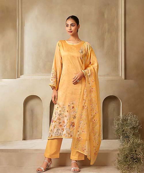 Yellow Jam Satin Casual Wear Salwar Kameez