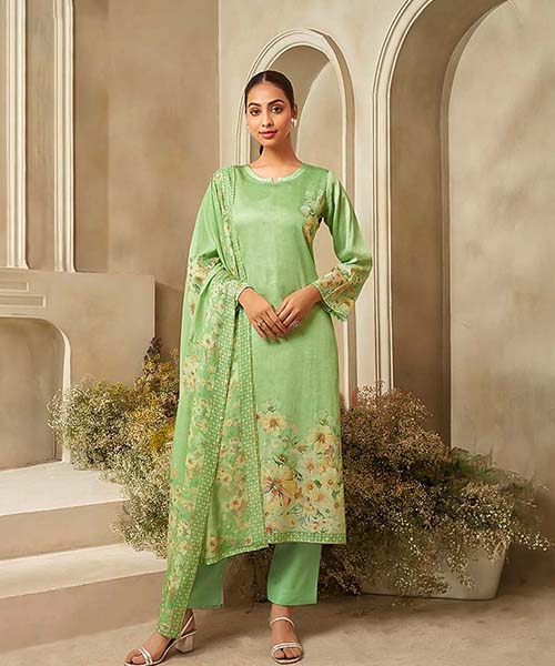 Mint Green Jam Satin Casual Wear Salwar Kameez