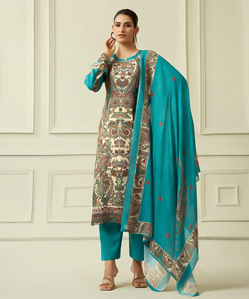 Sky Blue Viscose Muslin Casual Wear Salwar Kameez in australia