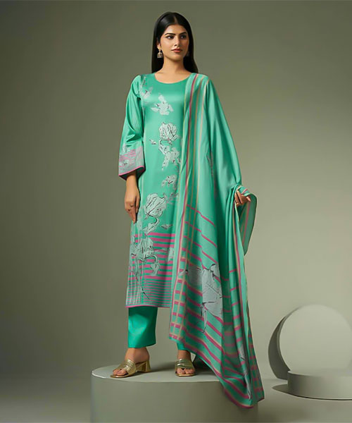 Green Jam Satin Casual Wear Salwar Kameez