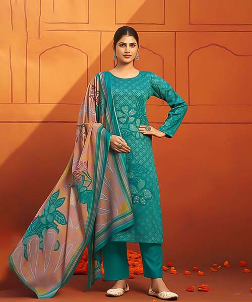 Cyan Jam Satin Casual Wear Salwar Kameez