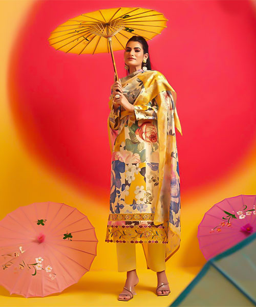 Yellow Jam Satin Casual Wear Salwar Kameez in oxford